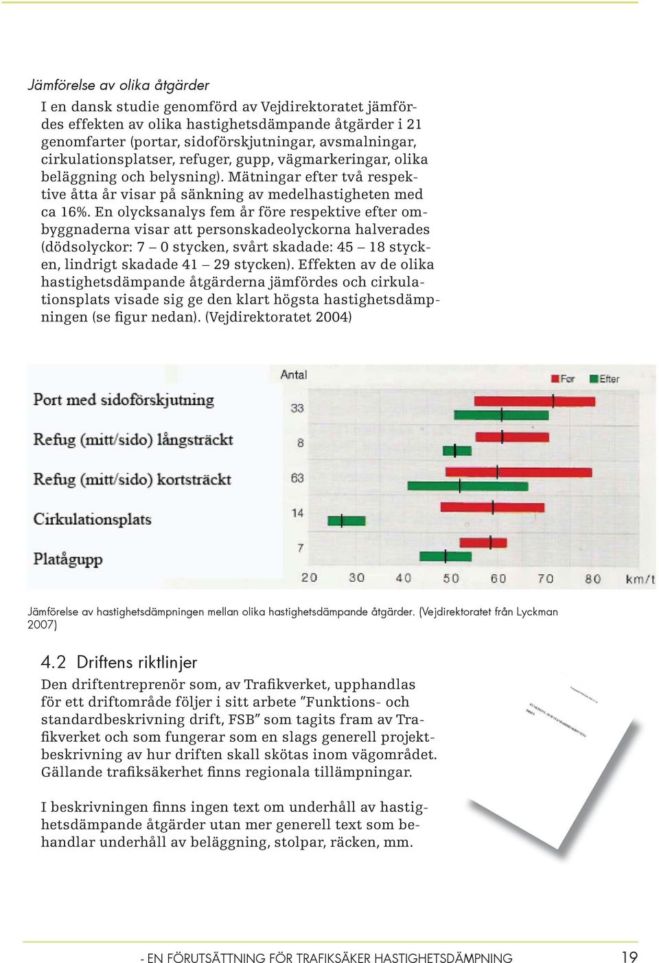 En olycksanalys fem år före respektive efter ombyggnaderna visar att personskadeolyckorna halverades (dödsolyckor: 7 0 stycken, svårt skadade: 45 18 stycken, lindrigt skadade 41 29 stycken).