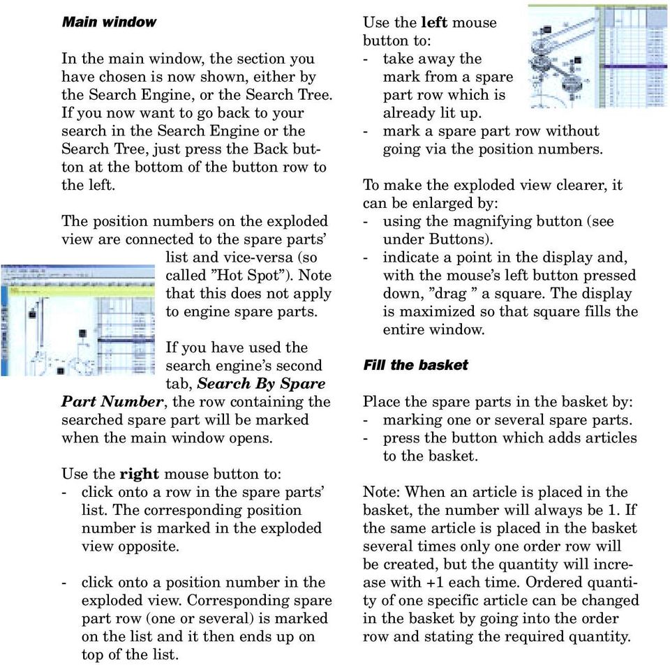 The position numbers on the exploded view are connected to the spare parts list and vice-versa (so called Hot Spot ). Note that this does not apply to engine spare parts.