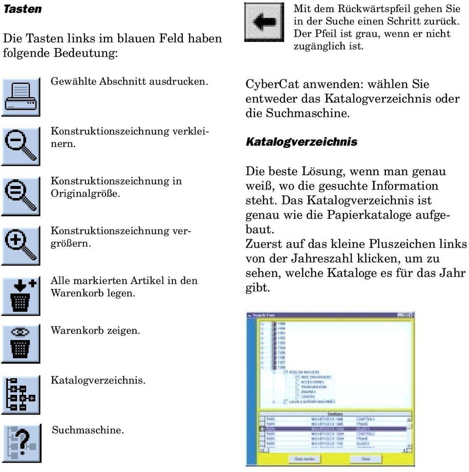 Der Pfeil ist grau, wenn er nicht zugänglich ist. CyberCat anwenden: wählen Sie entweder das Katalogverzeichnis oder die Suchmaschine.