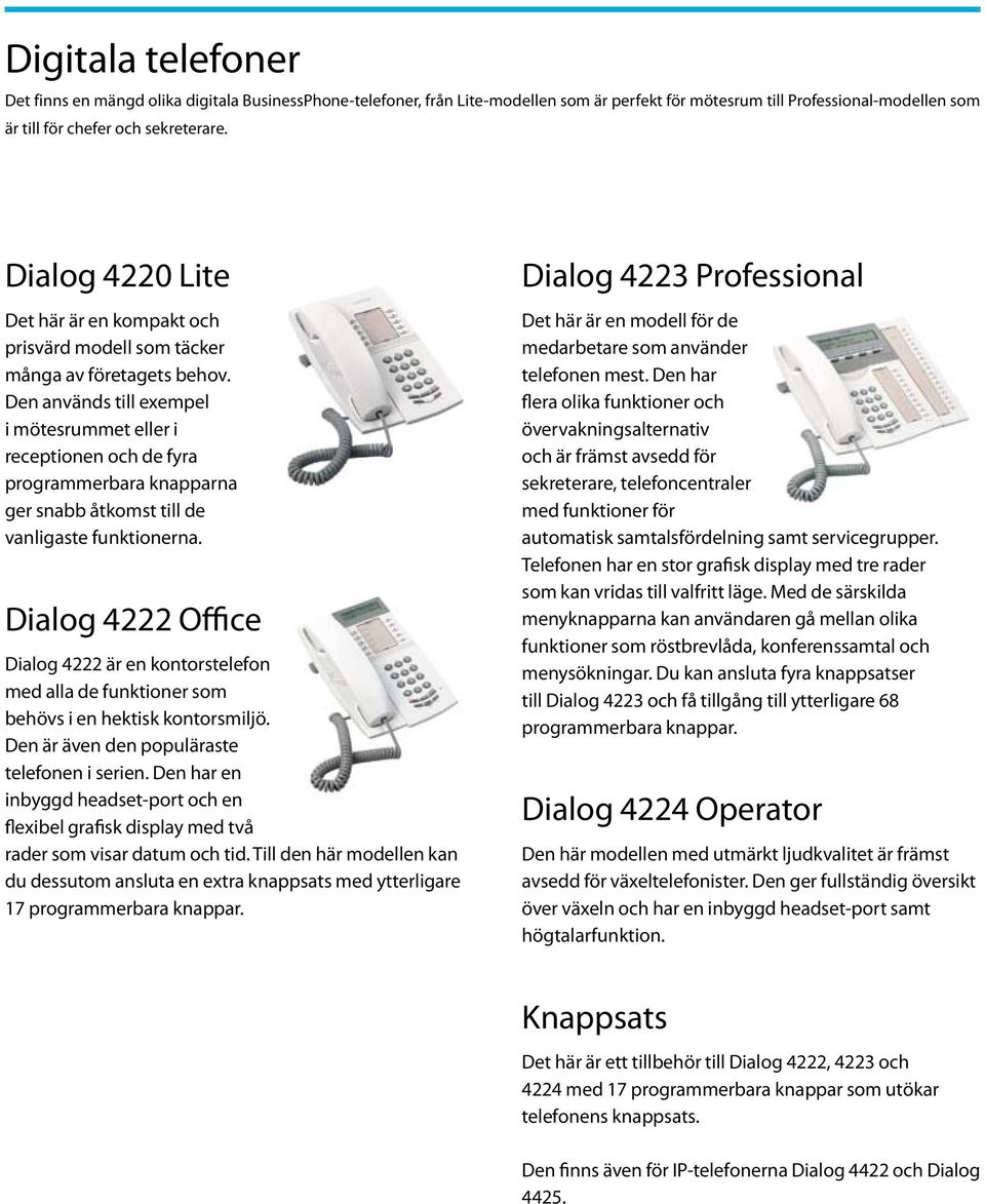 Den används till exempel i mötesrummet eller i receptionen och de fyra programmerbara knapparna ger snabb åtkomst till de vanligaste funktionerna.
