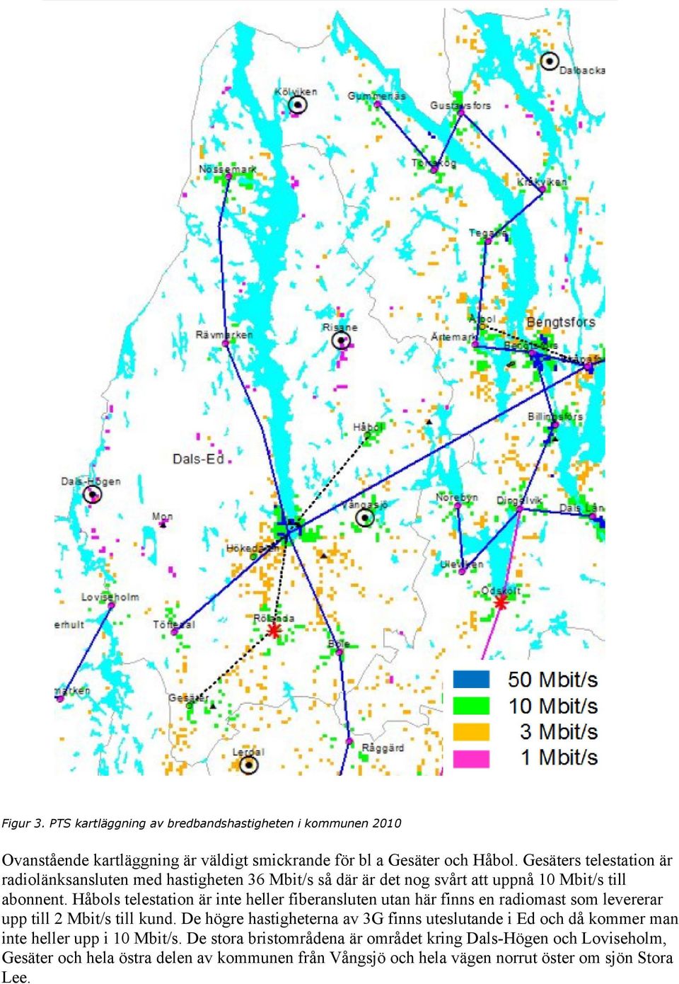 Håbols telestation är inte heller fiberansluten utan här finns en radiomast som levererar upp till 2 Mbit/s till kund.