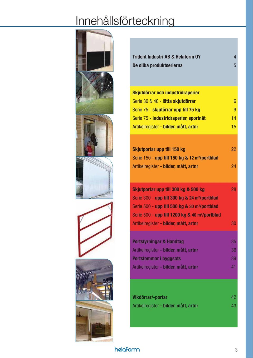 Skjutportar upp till 0 kg & 500 kg 28 Serie 0 - upp till 0 kg & 24 m 2 /portblad Serie 500 - upp till 500 kg & m 2 /portblad Serie 500 - upp till 1200 kg & 40 m 2 /portblad Artikelregister - bilder,