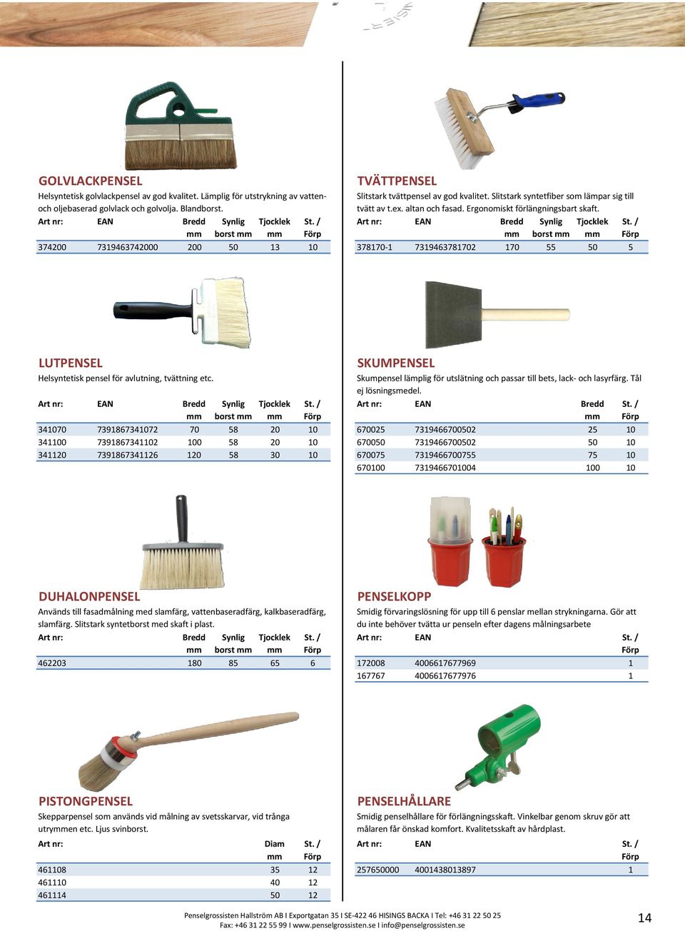 borst 374200 7319463742000 200 50 13 10 378170-1 7319463781702 170 55 50 5 LUTPENSEL Helsyntetisk pensel för avlutning, tvättning etc.