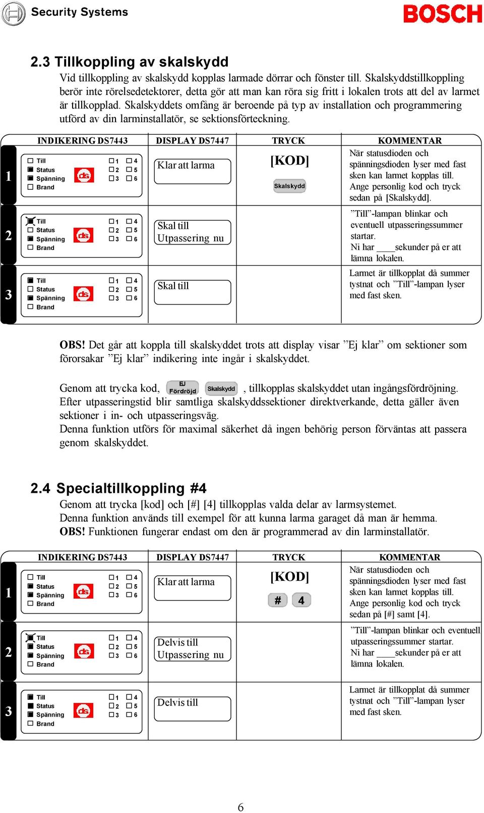 Skalskyddets omfång är beroende på typ av installation och programmering utförd av din larminstallatör, se sektionsförteckning.