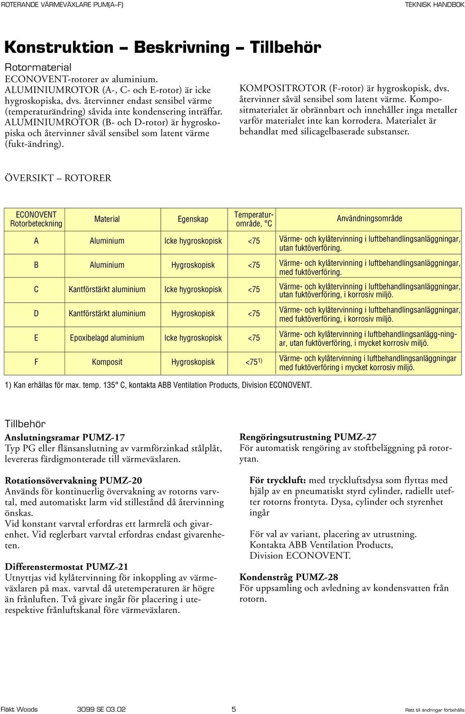 KOPOSITROTOR (F-rotor) är hygroskopisk, dvs. återvinner såväl sensibel som latent värme. Kompositmaterialet är obrännbart och innehåller inga metaller varför materialet inte kan korrodera.