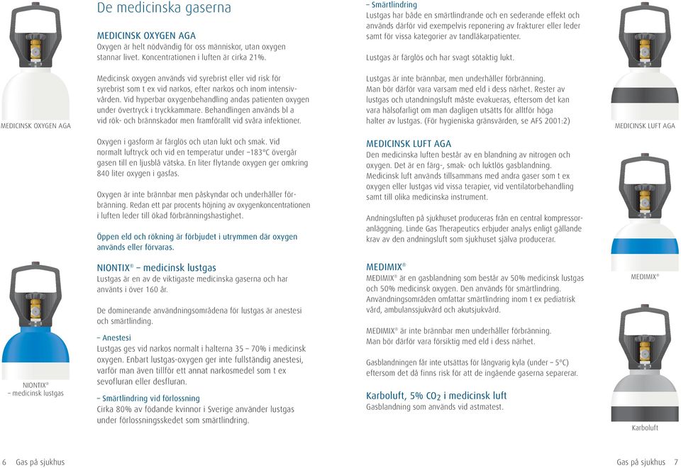 Lustgas är färglös och har svagt sötaktig lukt. MEDICINSK OXYGEN AGA Medicinsk oxygen används vid syrebrist eller vid risk för syrebrist som t ex vid narkos, efter narkos och inom intensivvården.
