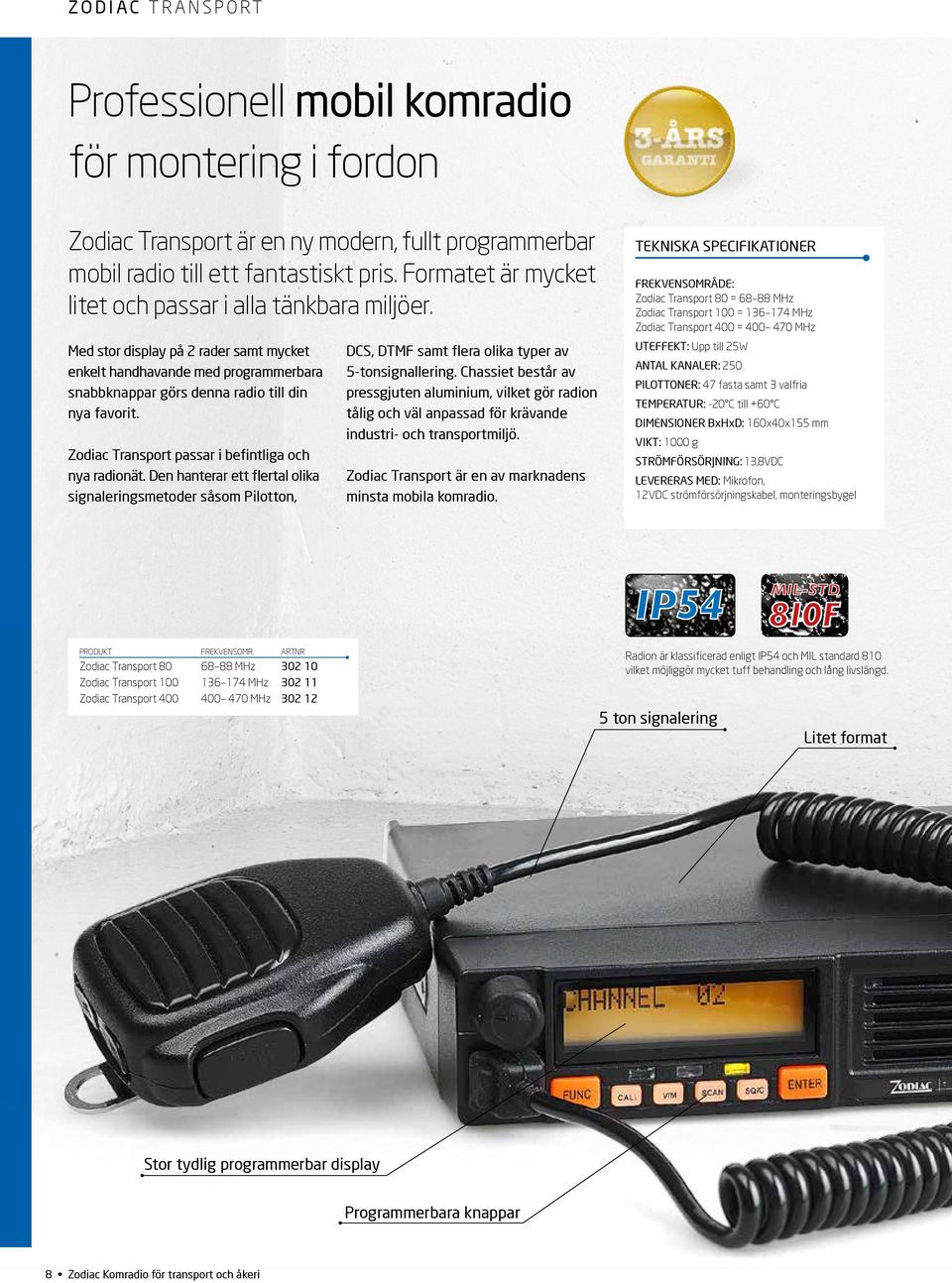 Zodiac Transport passar i befintliga och nya radionät. Den hanterar ett flertal olika signaleringsmetoder såsom Pilotton, DCS, DTMF samt flera olika typer av 5-tonsignallering.