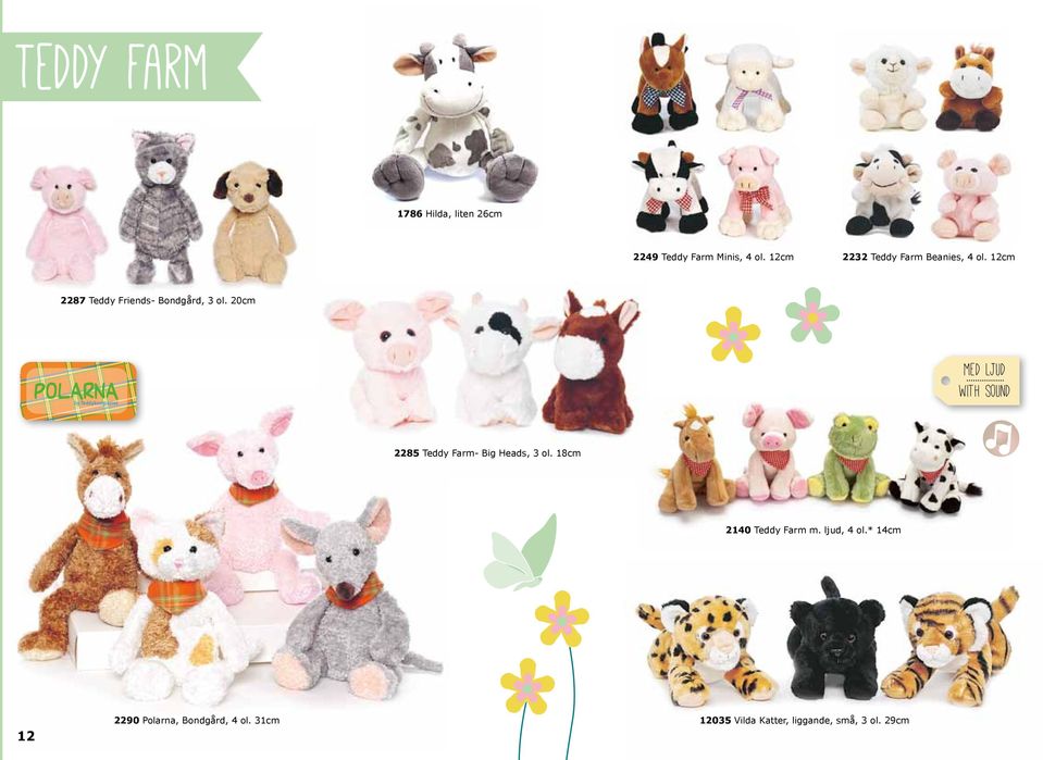 20cm med ljud with sound 2285 Teddy Farm- Big Heads, 3 ol.