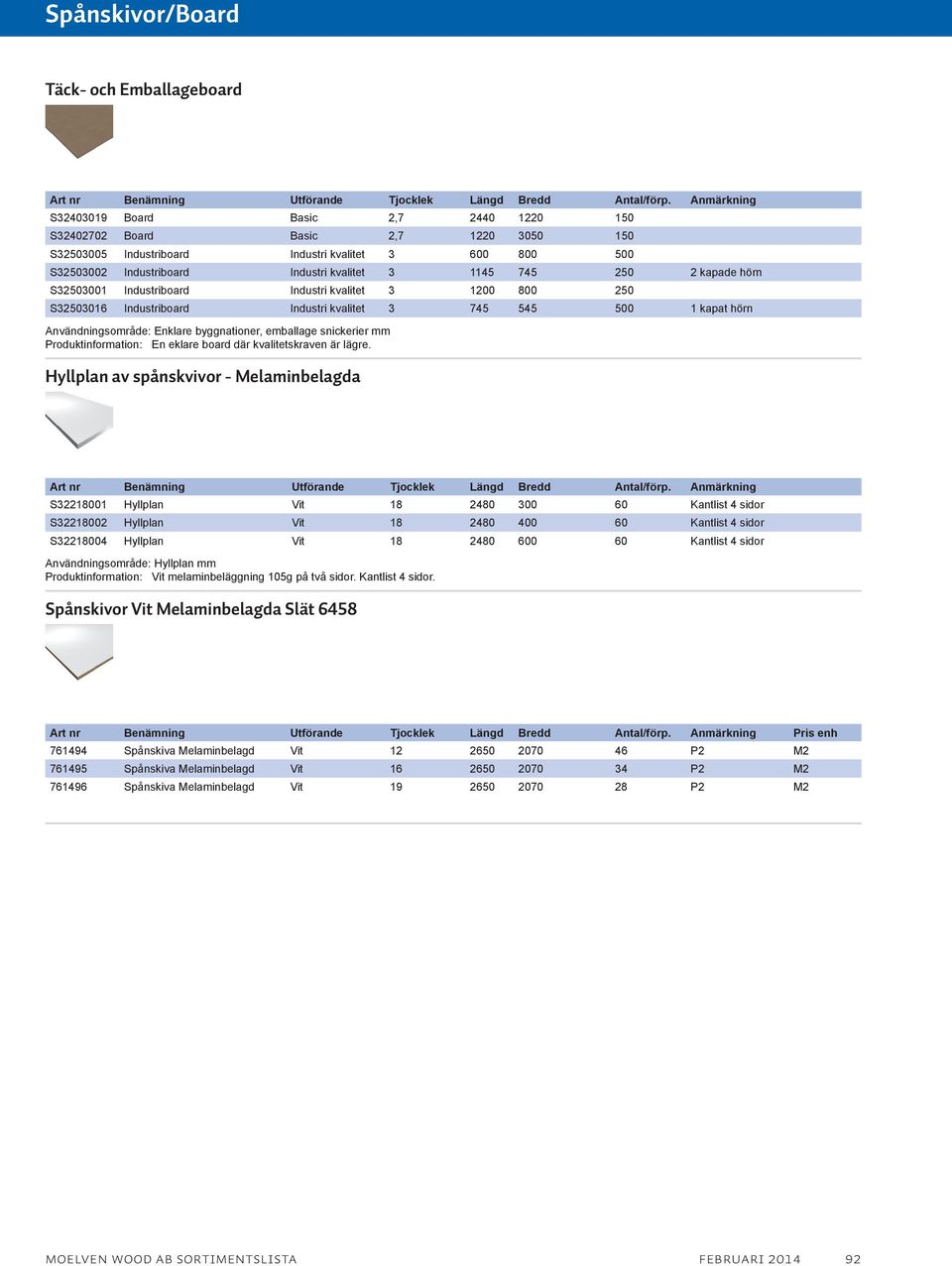 Användningsområde: Enklare byggnationer, emballage snickerier mm Produktinformation: En eklare board där kvalitetskraven är lägre.