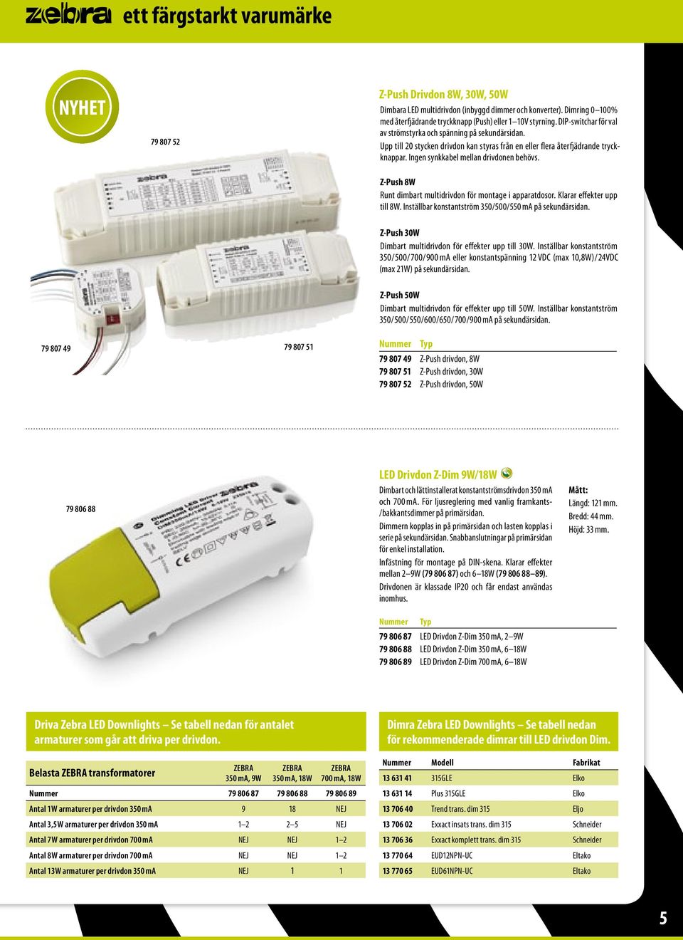 Z-Push 8W Runt dimbart multidrivdon för montage i apparatdosor. Klarar effekter upp till 8W. Inställbar konstantström 350/500/550 ma på sekundärsidan.