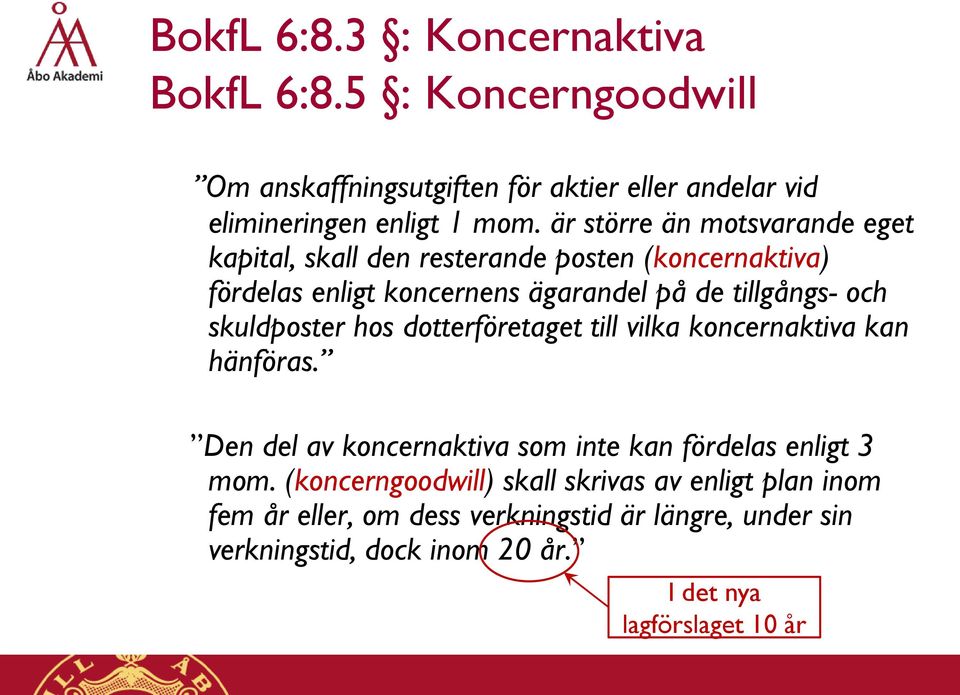 skuldposter hos dotterföretaget till vilka koncernaktiva kan hänföras. Den del av koncernaktiva som inte kan fördelas enligt 3 mom.