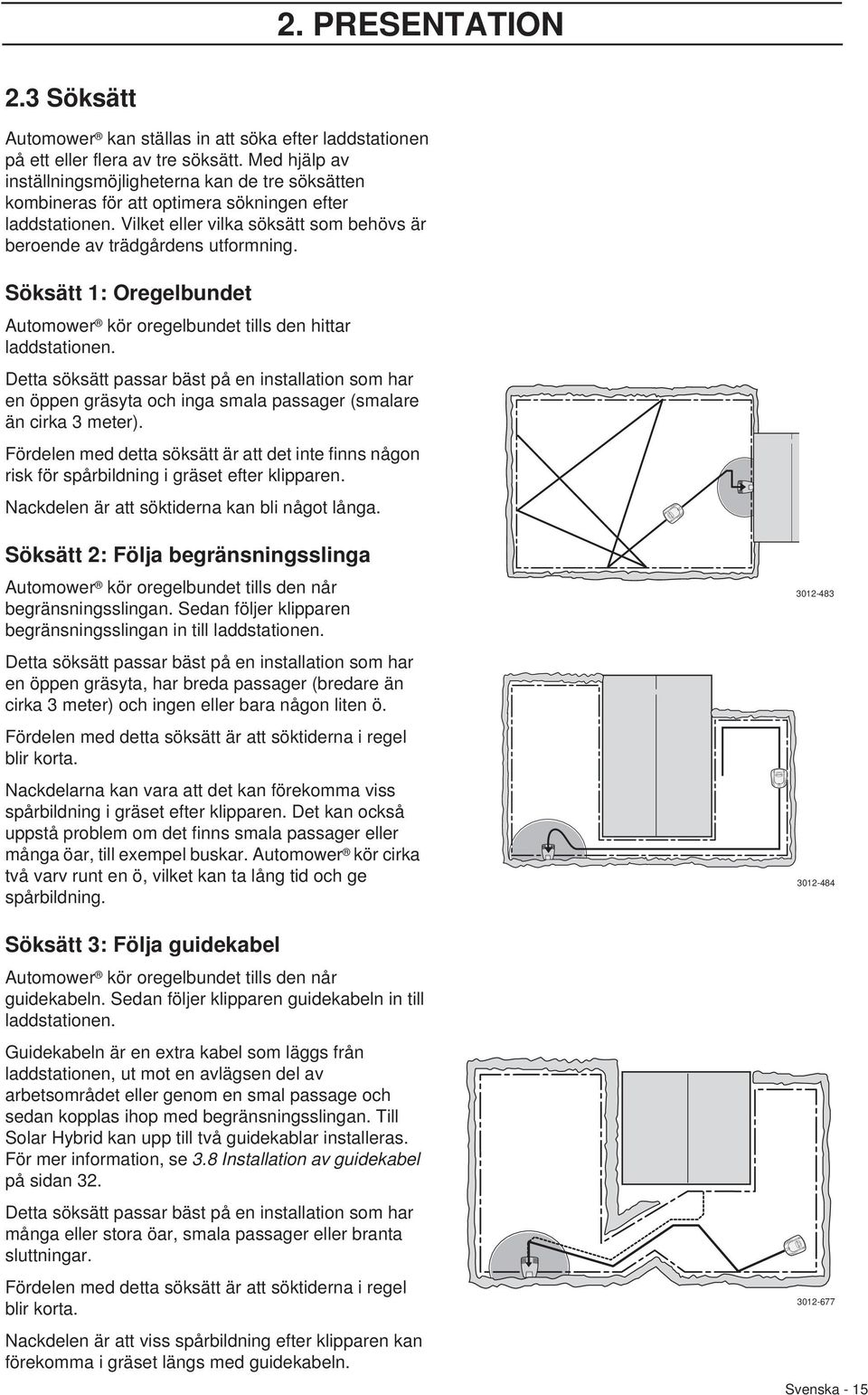 Söksätt 1: Oregelbundet Automower kör oregelbundet tills den hittar laddstationen.