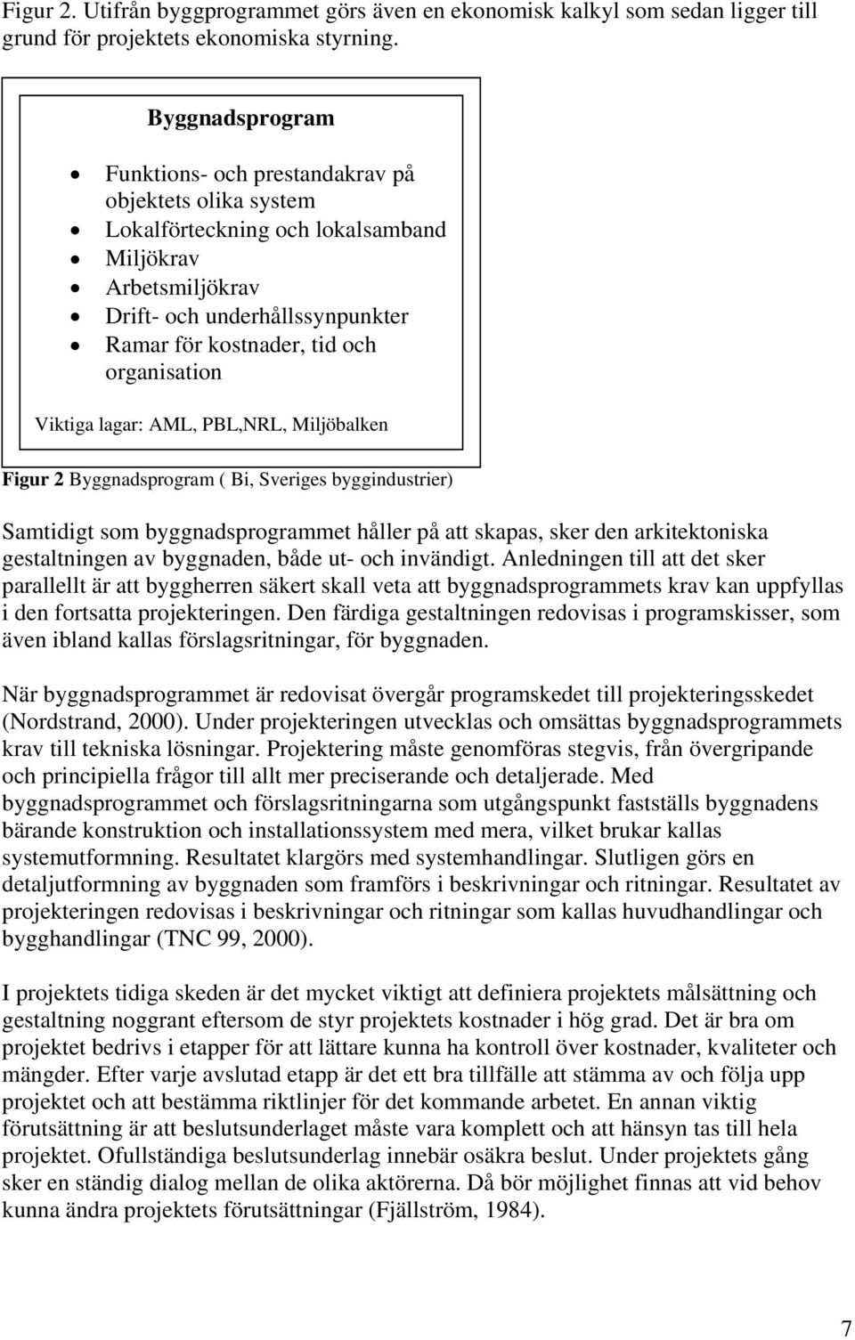 organisation Viktiga lagar: AML, PBL,NRL, Miljöbalken Figur 2 Byggnadsprogram ( Bi, Sveriges byggindustrier) Samtidigt som byggnadsprogrammet håller på att skapas, sker den arkitektoniska