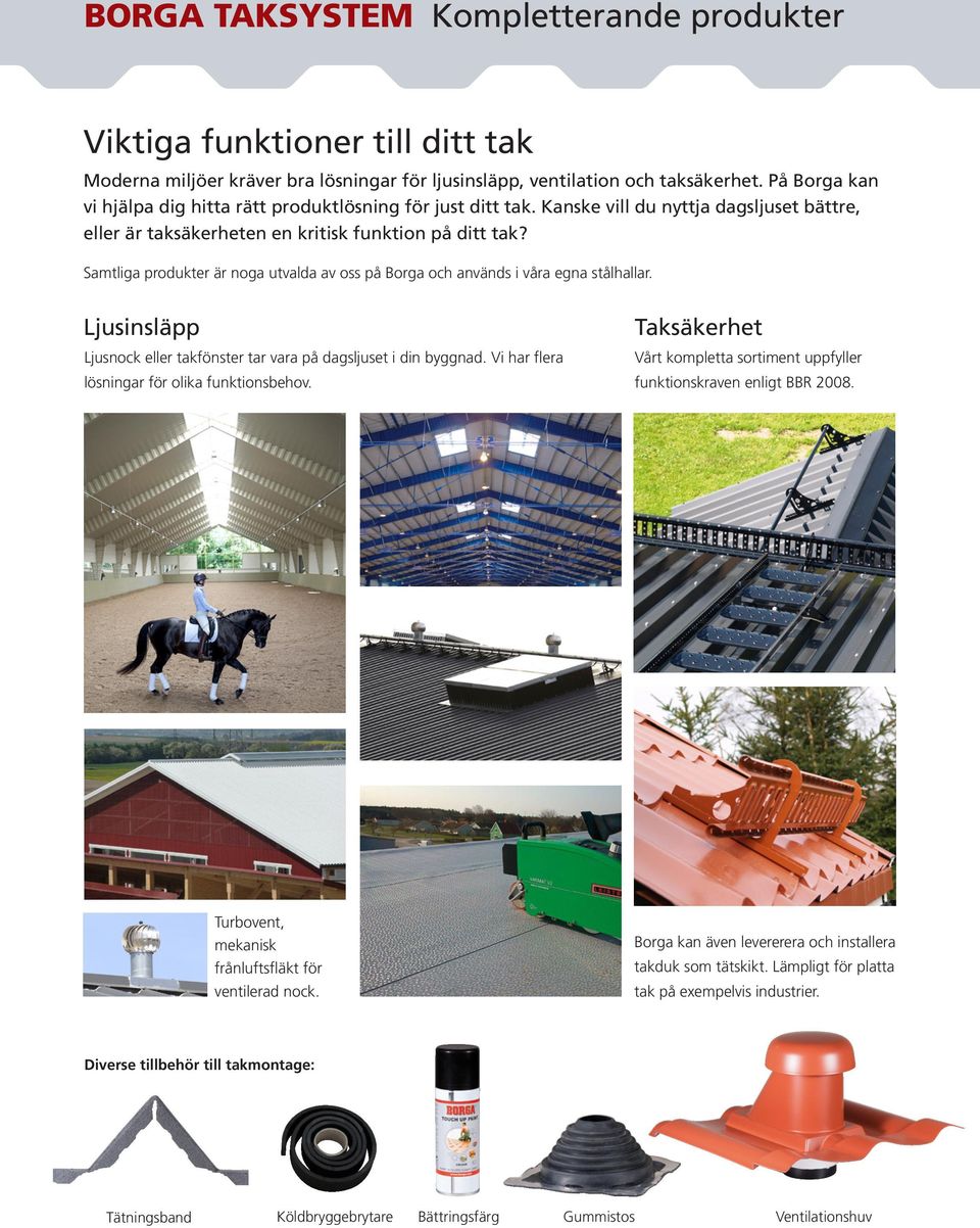 Samtliga produkter är noga utvalda av oss på Borga och används i våra egna stålhallar. Ljusinsläpp Ljusnock eller takfönster tar vara på dagsljuset i din byggnad.