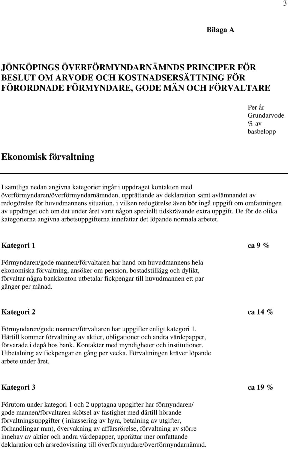 situation, i vilken redogörelse även bör ingå uppgift om omfattningen av uppdraget och om det under året varit någon speciellt tidskrävande extra uppgift.