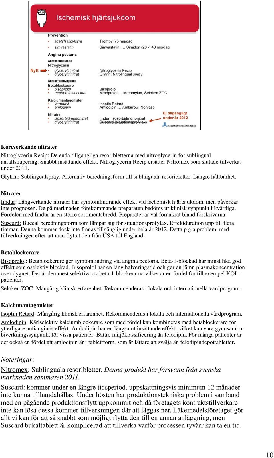 Nitrater Imdur: Långverkande nitrater har symtomlindrande effekt vid ischemisk hjärtsjukdom, men påverkar inte prognosen. De på marknaden förekommande preparaten bedöms ur klinisk synpunkt likvärdiga.