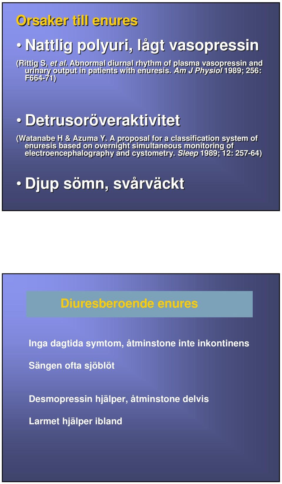 Am J Physiol 1989; 256: F664-71) Detrusoröveraktivitet (Watanabe H & Azuma Y.