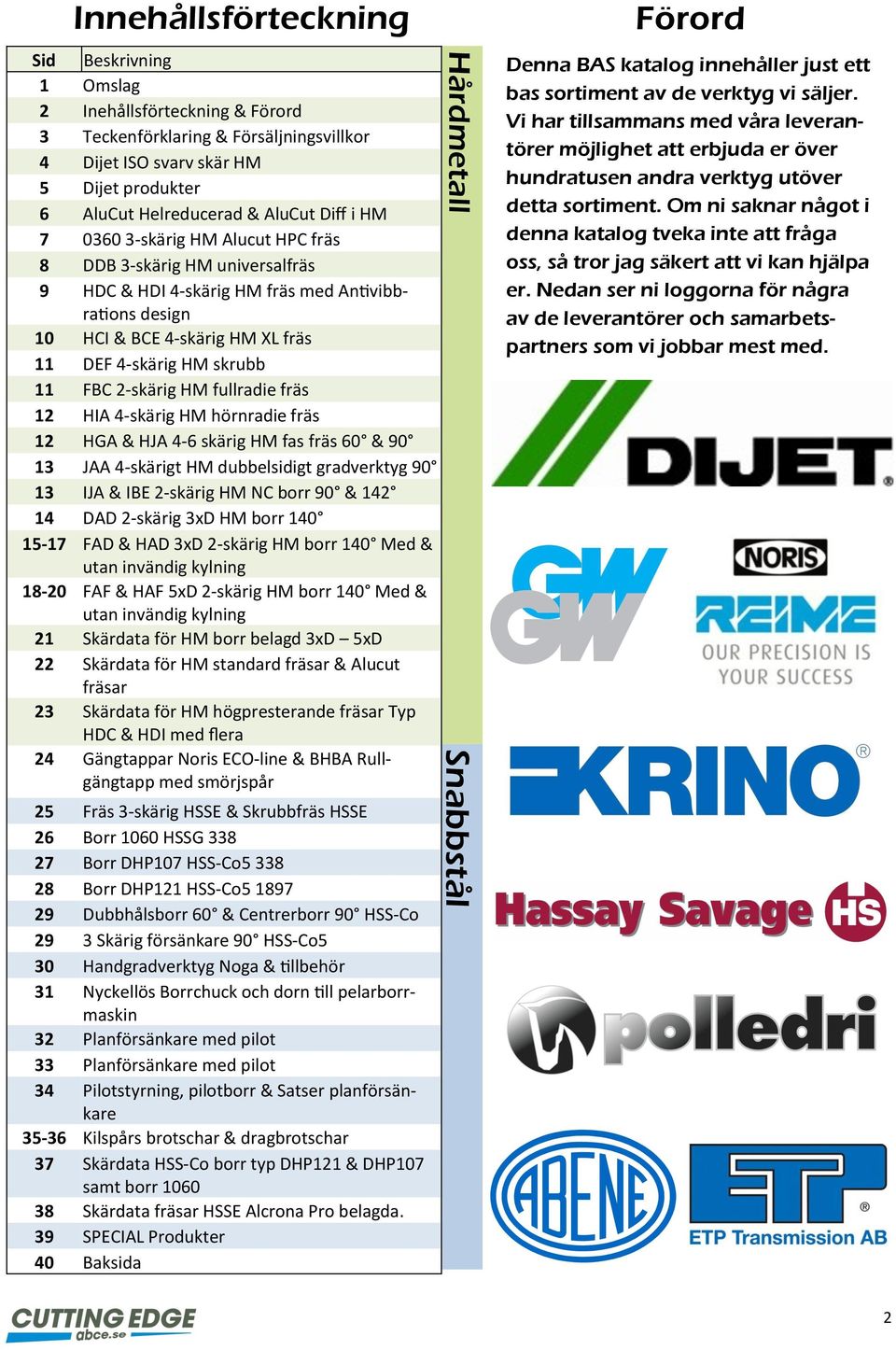 2-skärig HM fullradie fräs 12 HIA 4-skärig HM hörnradie fräs 12 HGA & HJA 4-6 skärig HM fas fräs 60 & 90 13 JAA 4-skärigt HM dubbelsidigt gradverktyg 90 13 IJA & IBE 2-skärig HM NC borr 90 & 142 14