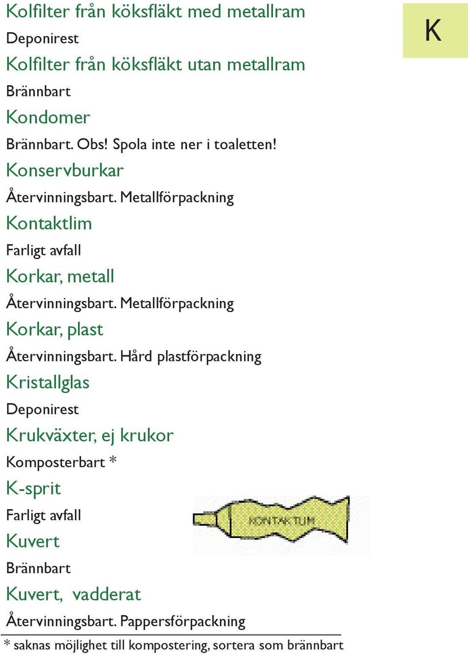 Metallförpackning Korkar, plast Återvinningsbart.