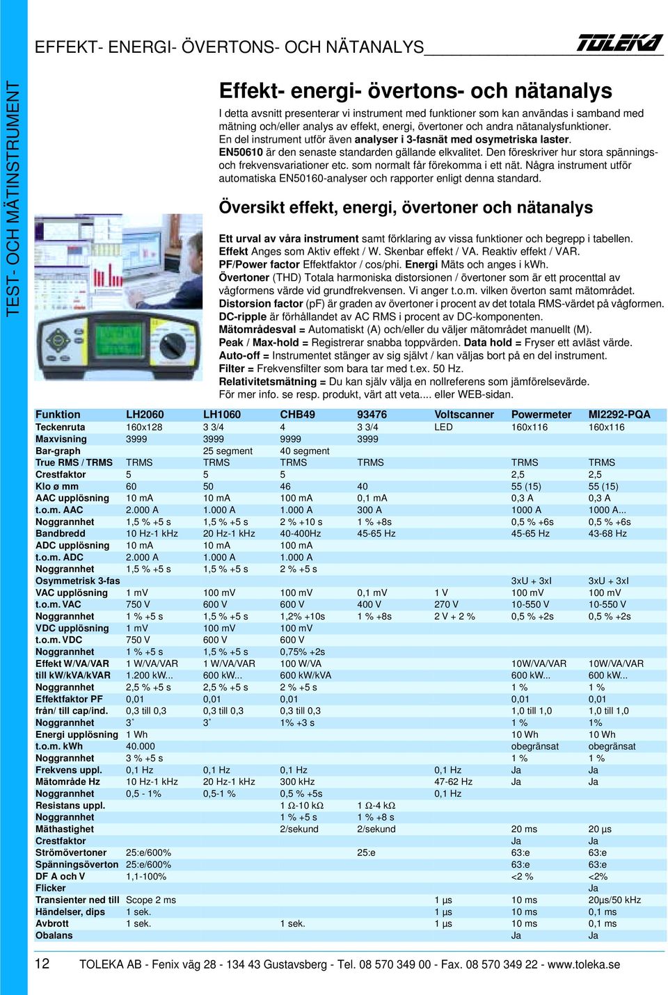 Den föreskriver hur stora spänningsoch frekvensvariationer etc. som normalt får förekomma i ett nät. Några instrument utför automatiska EN50160-analyser och rapporter enligt denna standard.