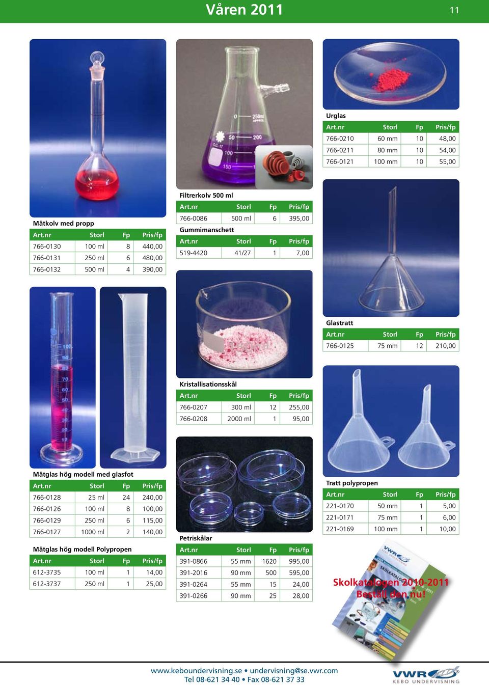 glasfot 766-0128 25 ml 24 240,00 766-0126 100 ml 8 100,00 766-0129 250 ml 6 115,00 766-0127 1000 ml 2 140,00 Mätglas hög modell Polypropen 612-3735 100 ml 1 14,00 612-3737 250 ml 1 25,00 Petriskålar