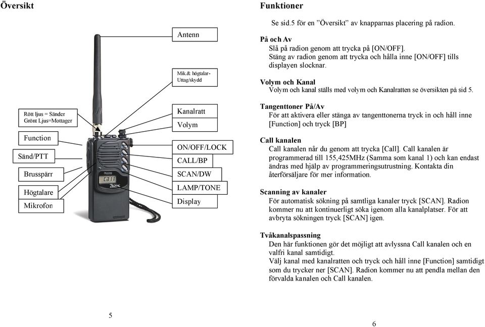 Stäng av radion genom att trycka och hålla inne [ON/OFF] tills displayen slocknar. Volym och Kanal Volym och kanal ställs med volym och Kanalratten se översikten på sid 5.