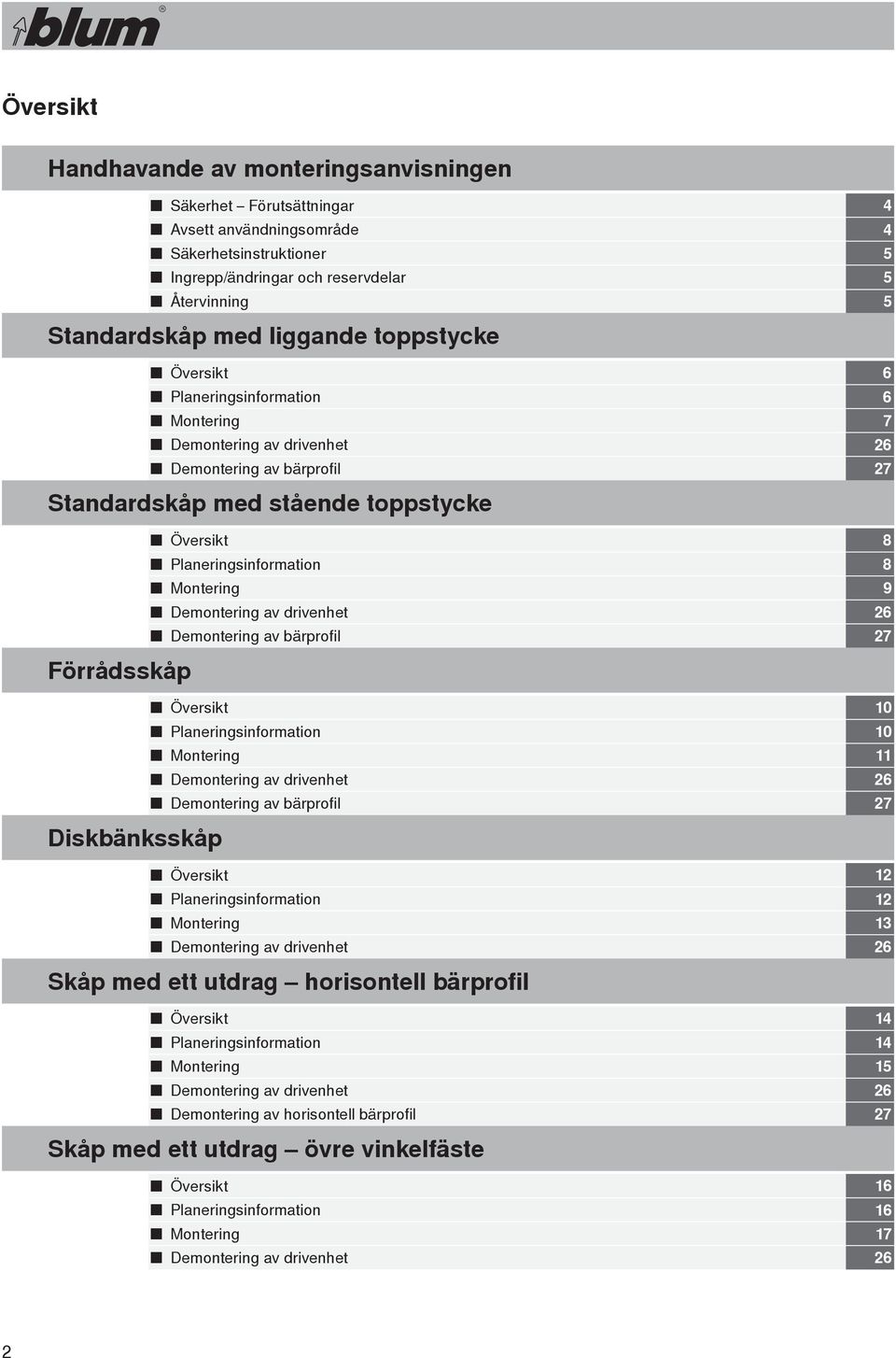 Montering Demontering av drivenhet Demontering av bärprofil Översikt Planeringsinformation Montering Demontering av drivenhet Demontering av bärprofil Översikt Planeringsinformation Montering