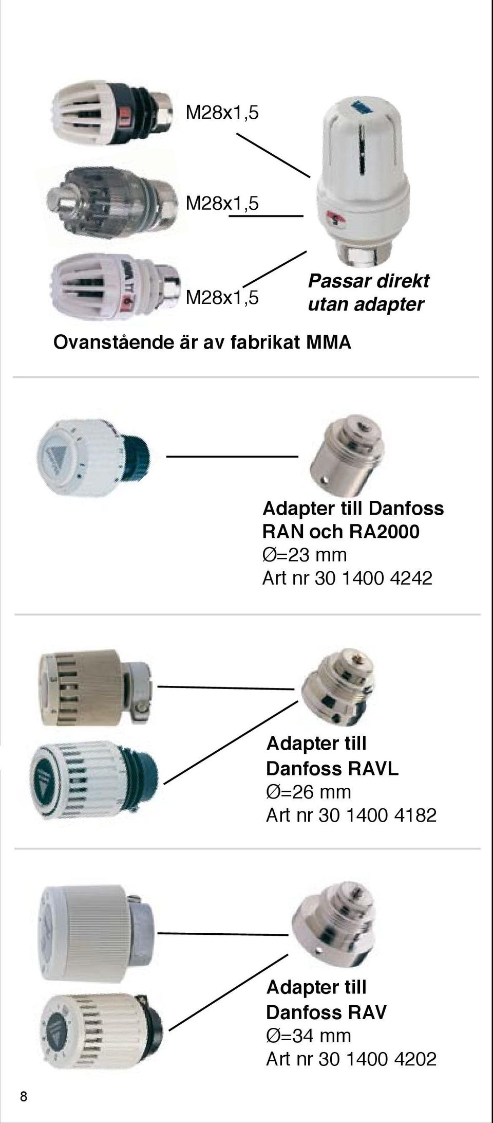 Art nr 30 1400 4242 Adapter till Danfoss RAVL Ø=26 mm Art nr 30