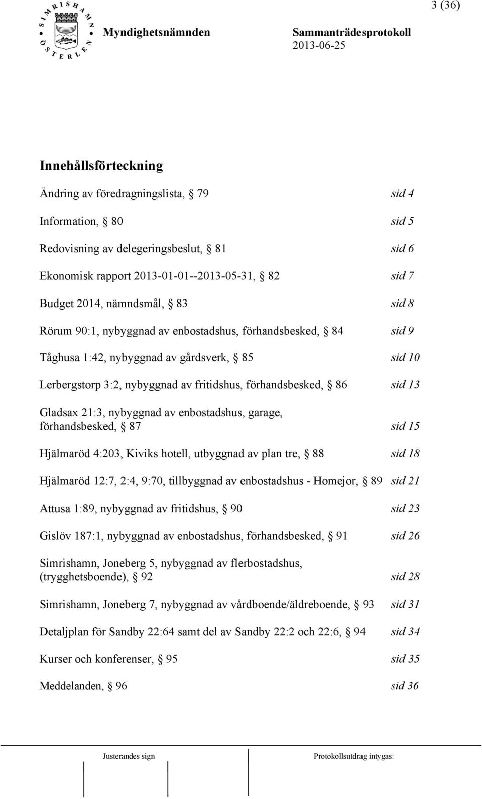 13 Gladsax 21:3, nybyggnad av enbostadshus, garage, förhandsbesked, 87 sid 15 Hjälmaröd 4:203, Kiviks hotell, utbyggnad av plan tre, 88 sid 18 Hjälmaröd 12:7, 2:4, 9:70, tillbyggnad av enbostadshus -