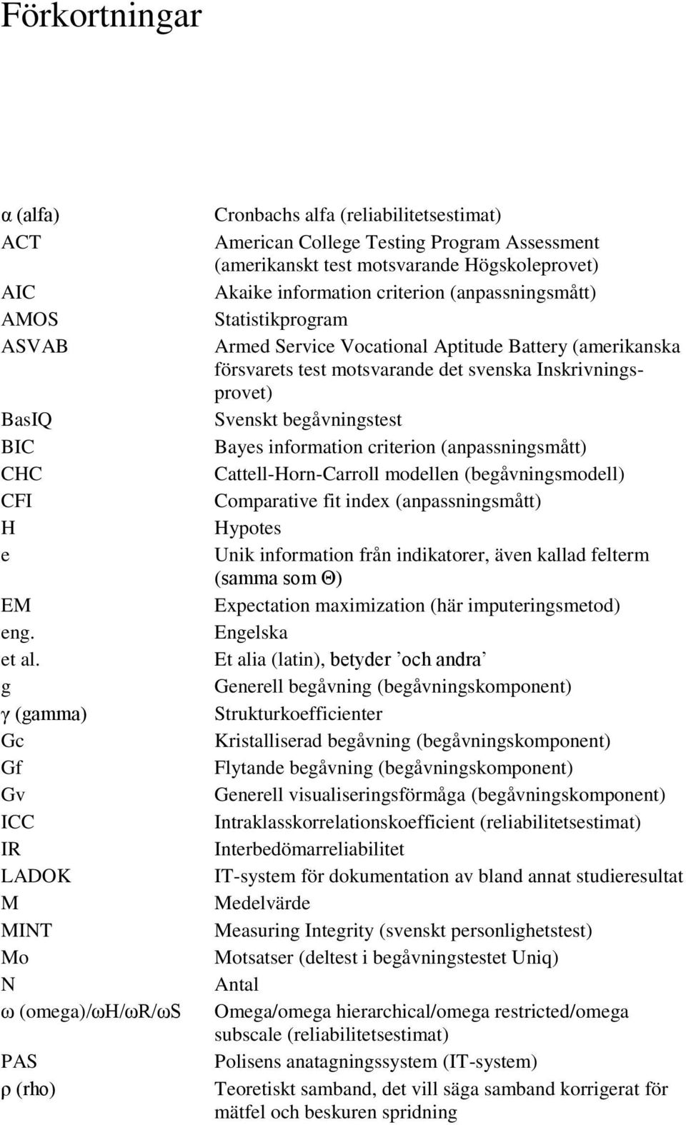 Högskoleprovet) Akaike information criterion (anpassningsmått) Statistikprogram Armed Service Vocational Aptitude Battery (amerikanska försvarets test motsvarande det svenska Inskrivningsprovet)