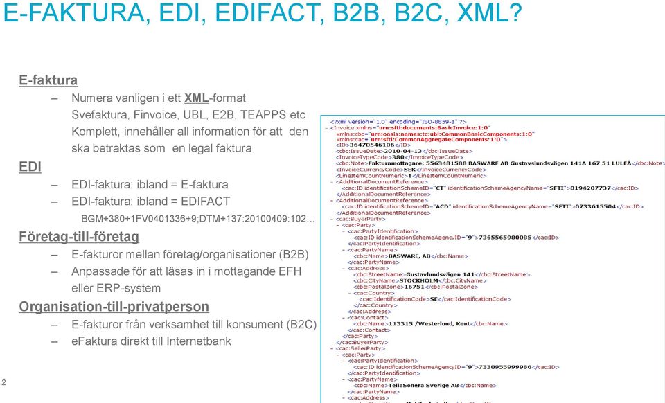 ska betraktas som en legal faktura EDI-faktura: ibland = E-faktura EDI-faktura: ibland = EDIFACT Företag-till-företag