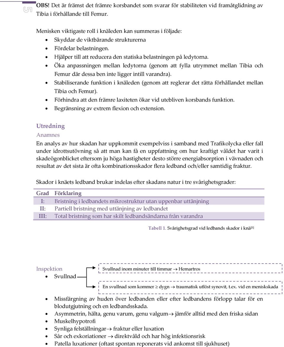 Öka anpassningen mellan ledytorna (genom att fylla utrymmet mellan Tibia och Femur där dessa ben inte ligger intill varandra).