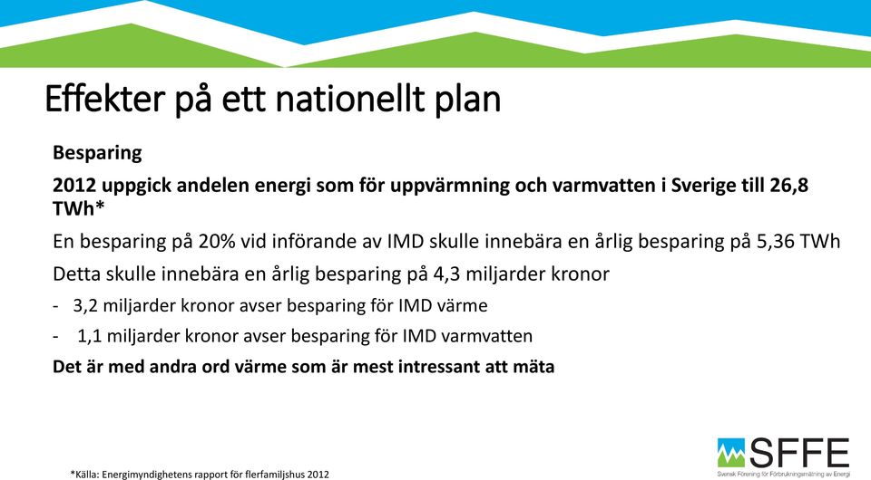 besparing på 4,3 miljarder kronor - 3,2 miljarder kronor avser besparing för IMD värme - 1,1 miljarder kronor avser besparing