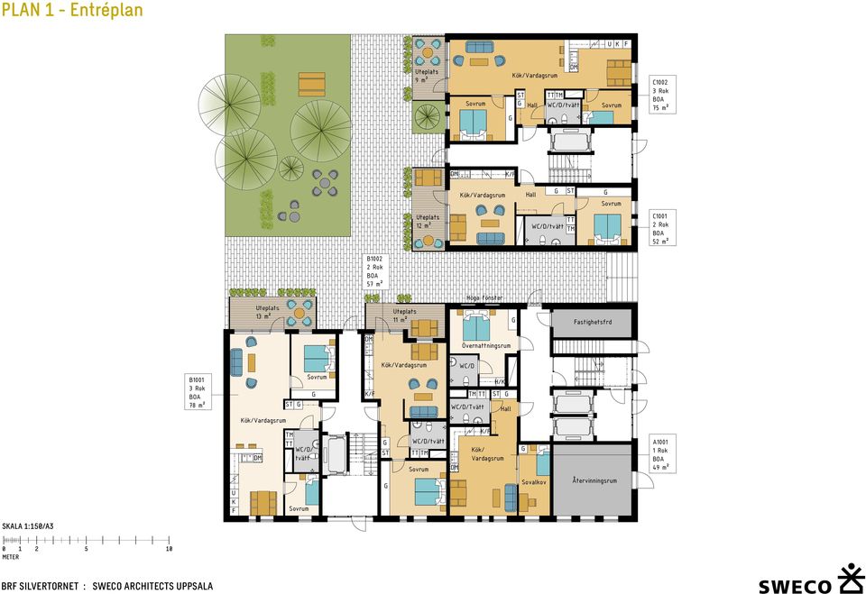 Övernattningsrum B01 78 m² / WC/D Tvätt / H/ ök/ Vardagsrum