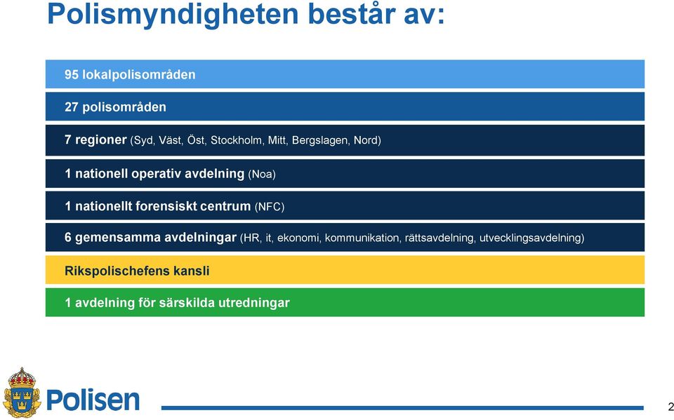 forensiskt centrum (NFC) 6 gemensamma avdelningar (HR, it, ekonomi, kommunikation,