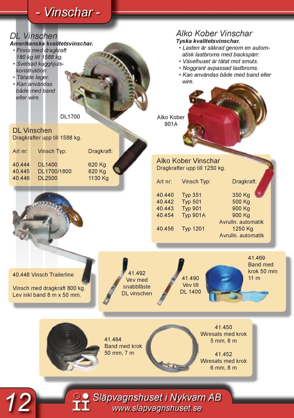 Kan användas både med band eller wire. DL1700 DL Vinschen Dragkrafter upp till 1588 kg. Art nr: Vinsch Typ: Dragkraft: 40.444 DL1400 620 Kg 40.445 DL1700/1800 820 Kg 40.