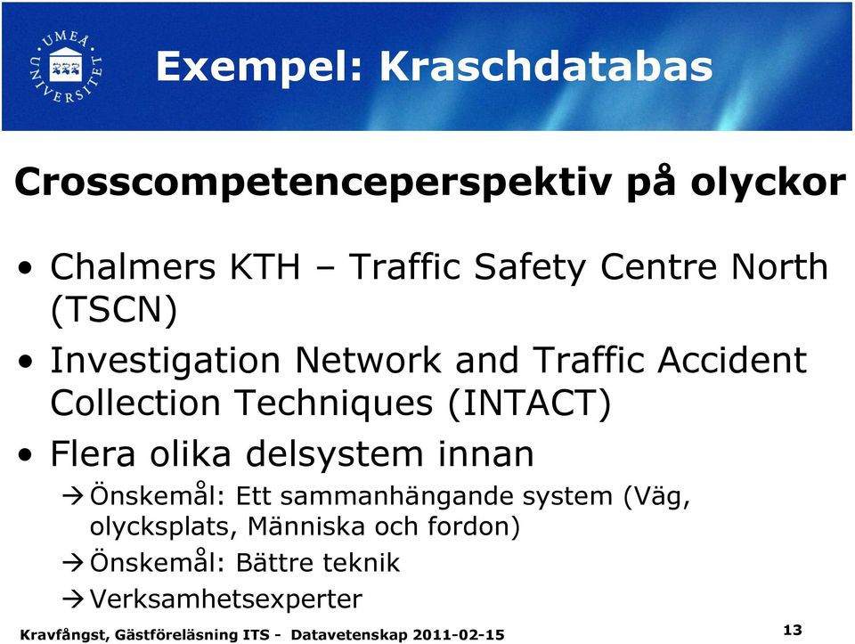 Techniques (INTACT) Flera olika delsystem innan Önskemål: Ett sammanhängande