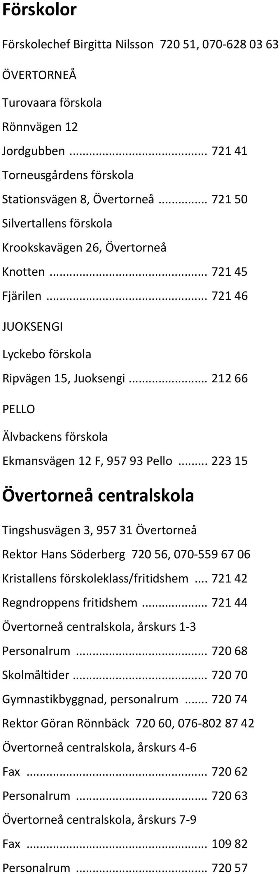 .. 212 66 PELLO Älvbackens förskola Ekmansvägen 12 F, 957 93 Pello.