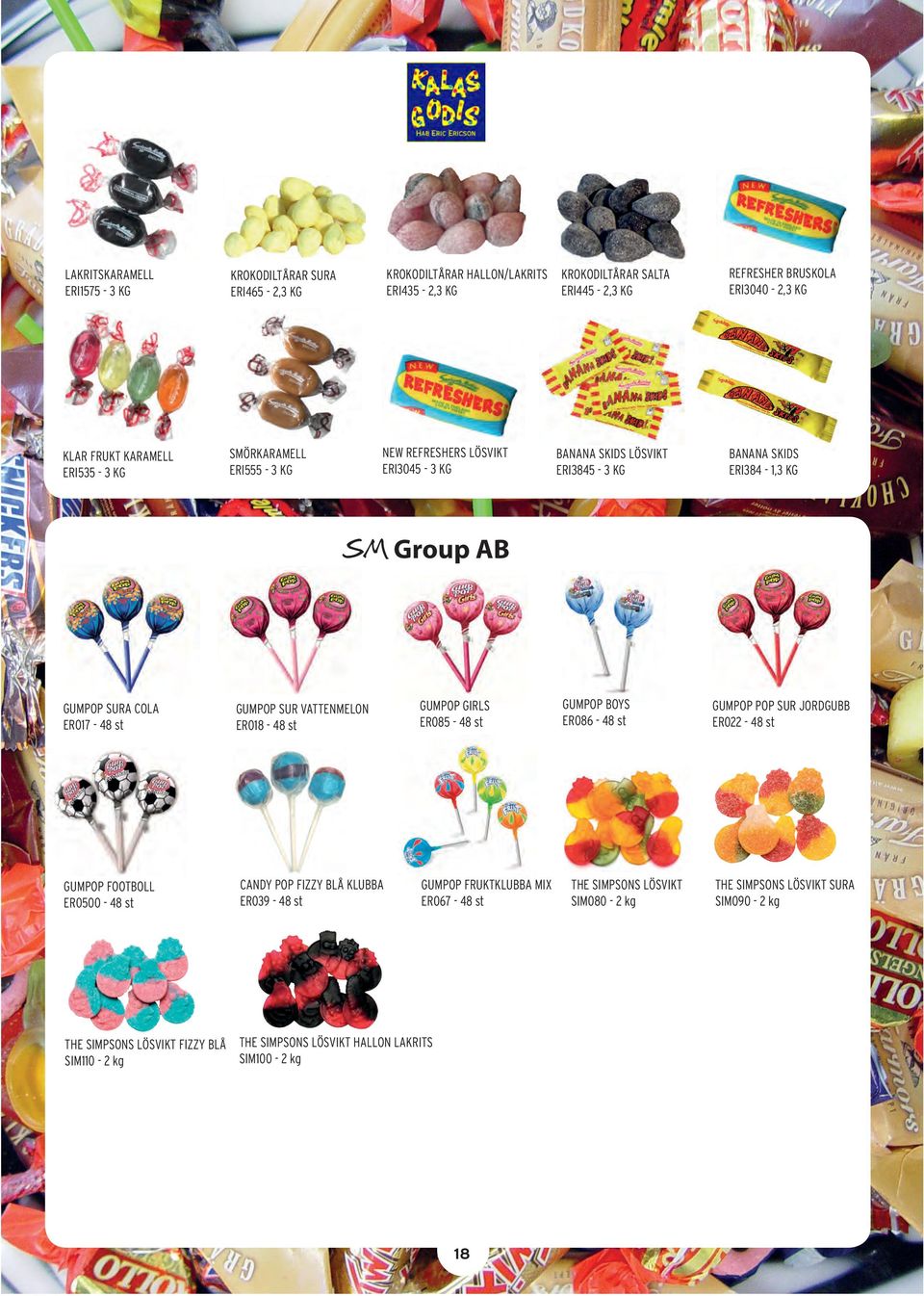GUMPOP FOOTBOLL ER0500-48 st GUMPOP SUR VATTENMELON ER018-48 st CANDY POP FIZZY BLÅ KLUBBA ER039-48 st GUMPOP GIRLS ER085-48 st GUMPOP FRUKTKLUBBA MIX ER067-48 st THE SIMPSONS LÖSVIKT
