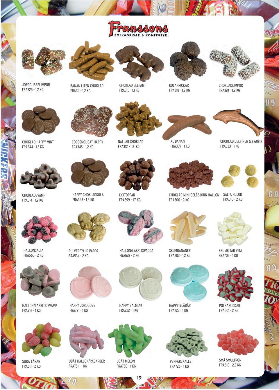 MINI GELÈBJÖRN HALLON SALTA KULOR FRA510-2 KG FRA300-2 KG PULVERFYLLD PADDA FRA534-2 KG HALLON/LAKRITSPADDA FRA578-2 KG SKUMBANANER FRA703-1,2 KG SKUMBITAR VITA FRA705-1 KG HALLON/LAKRITS SVAMP