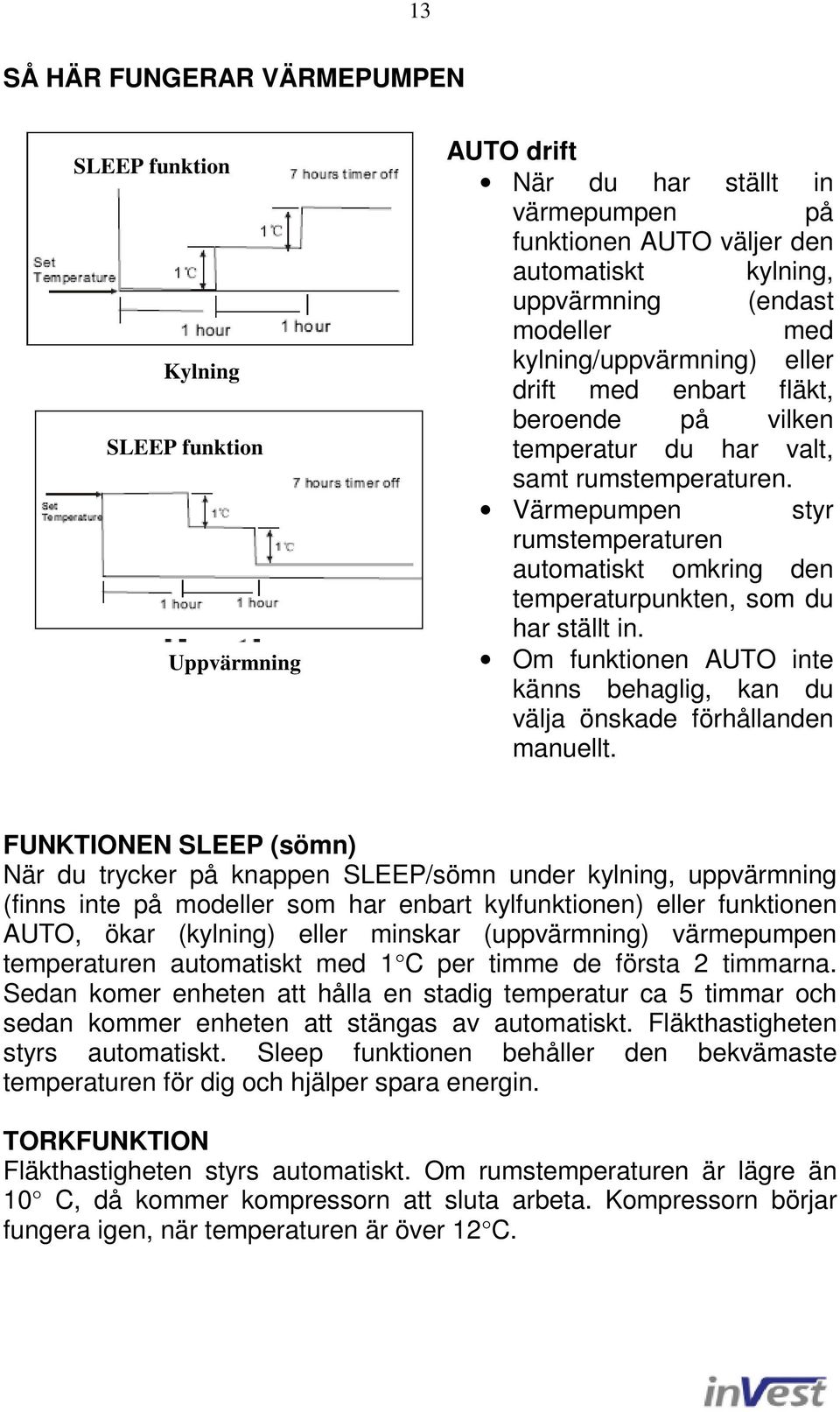 Värmepumpen styr rumstemperaturen automatiskt omkring den temperaturpunkten, som du har ställt in. Om funktionen AUTO inte känns behaglig, kan du välja önskade förhållanden manuellt.