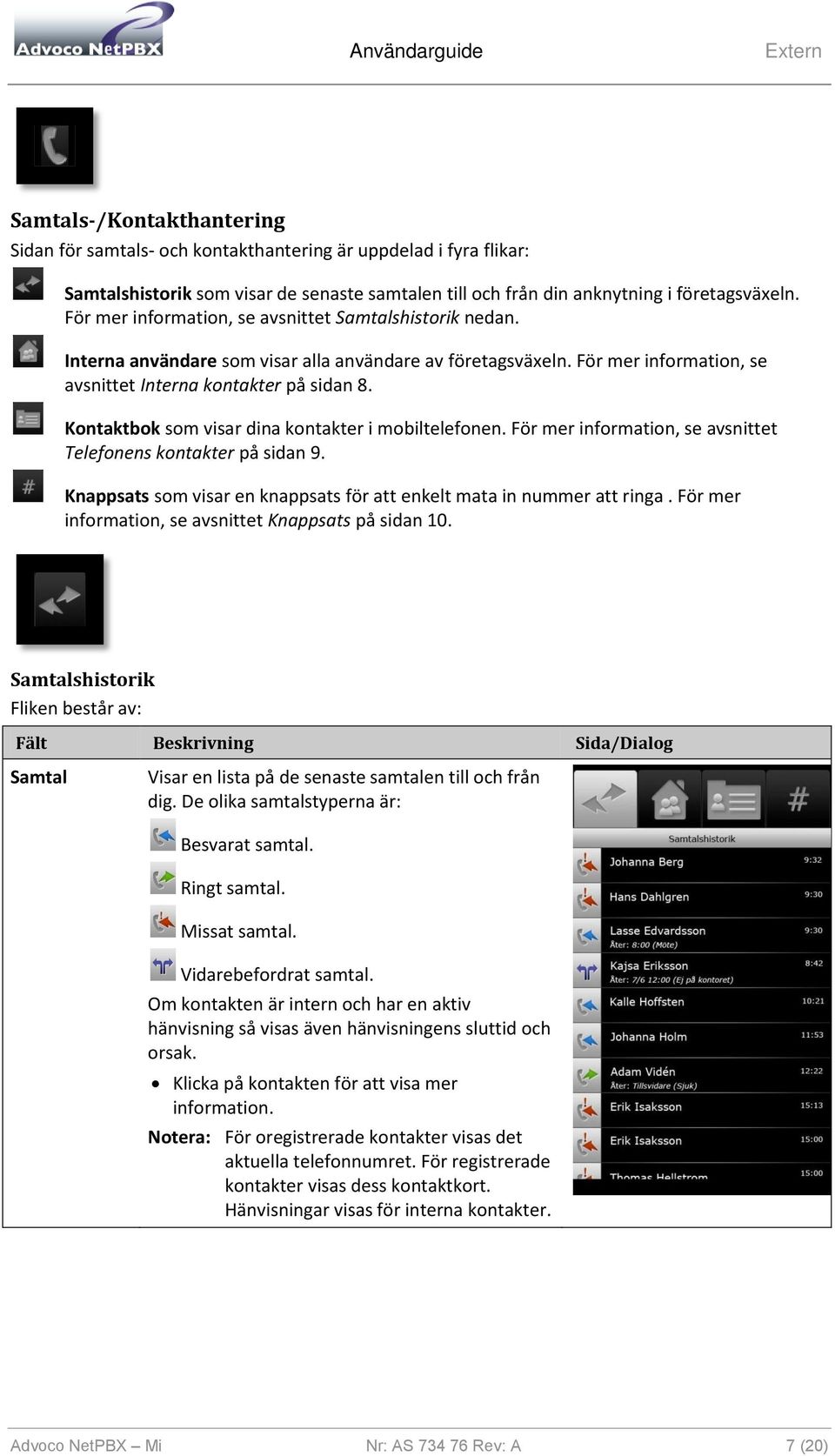 Kontaktbok som visar dina kontakter i mobiltelefonen. För mer information, se avsnittet Telefonens kontakter på sidan 9. Knappsats som visar en knappsats för att enkelt mata in nummer att ringa.