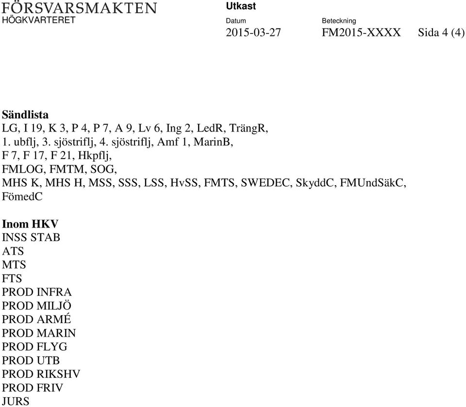 sjöstriflj, Amf 1, MarinB, F 7, F 17, F 21, Hkpflj, FMLOG, FMTM, SOG, MHS K, MHS H, MSS, SSS, LSS, HvSS,