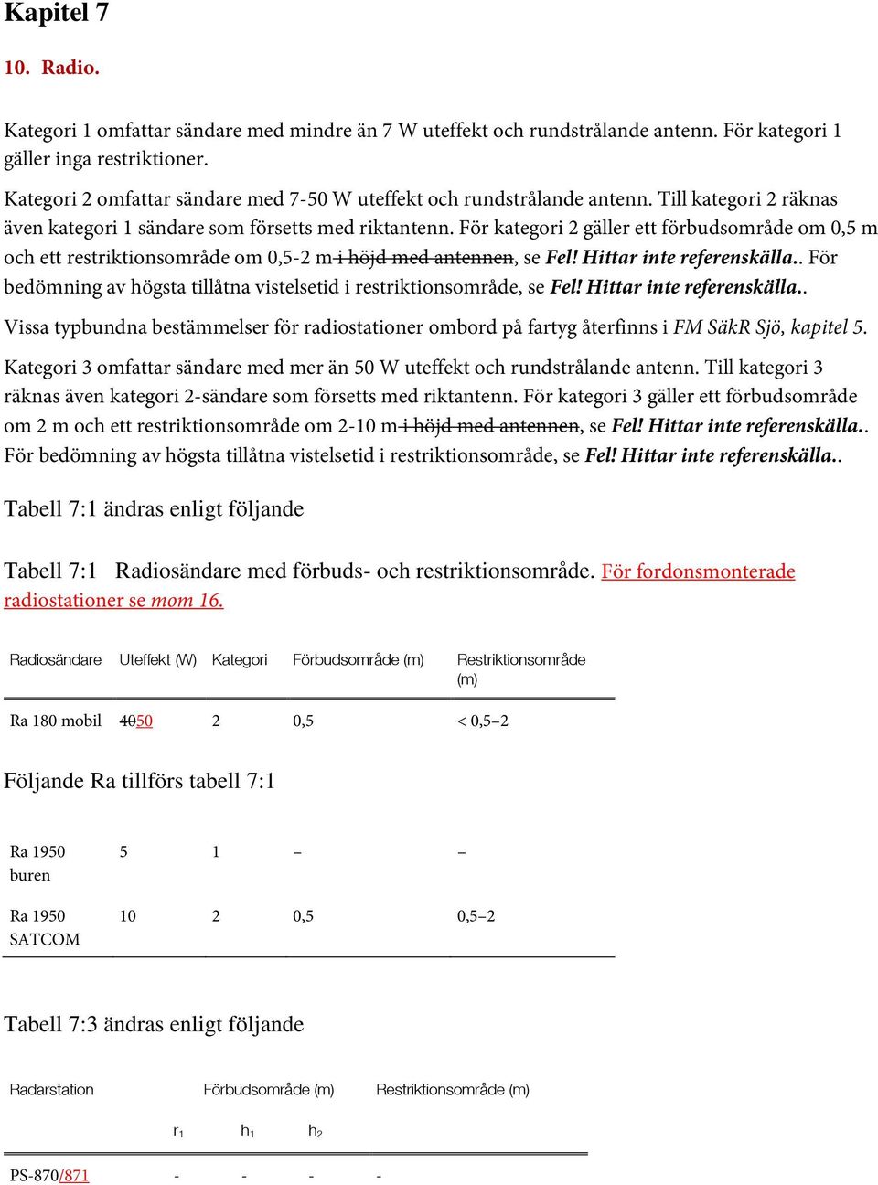 För kategori 2 gäller ett förbudsområde om 0,5 m och ett restriktionsområde om 0,5-2 m i höjd med antennen, se Fel! Hittar inte referenskälla.