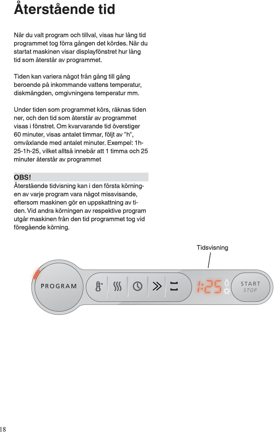 Under tiden som programmet körs, räknas tiden ner, och den tid som återstår av programmet visas i fönstret.