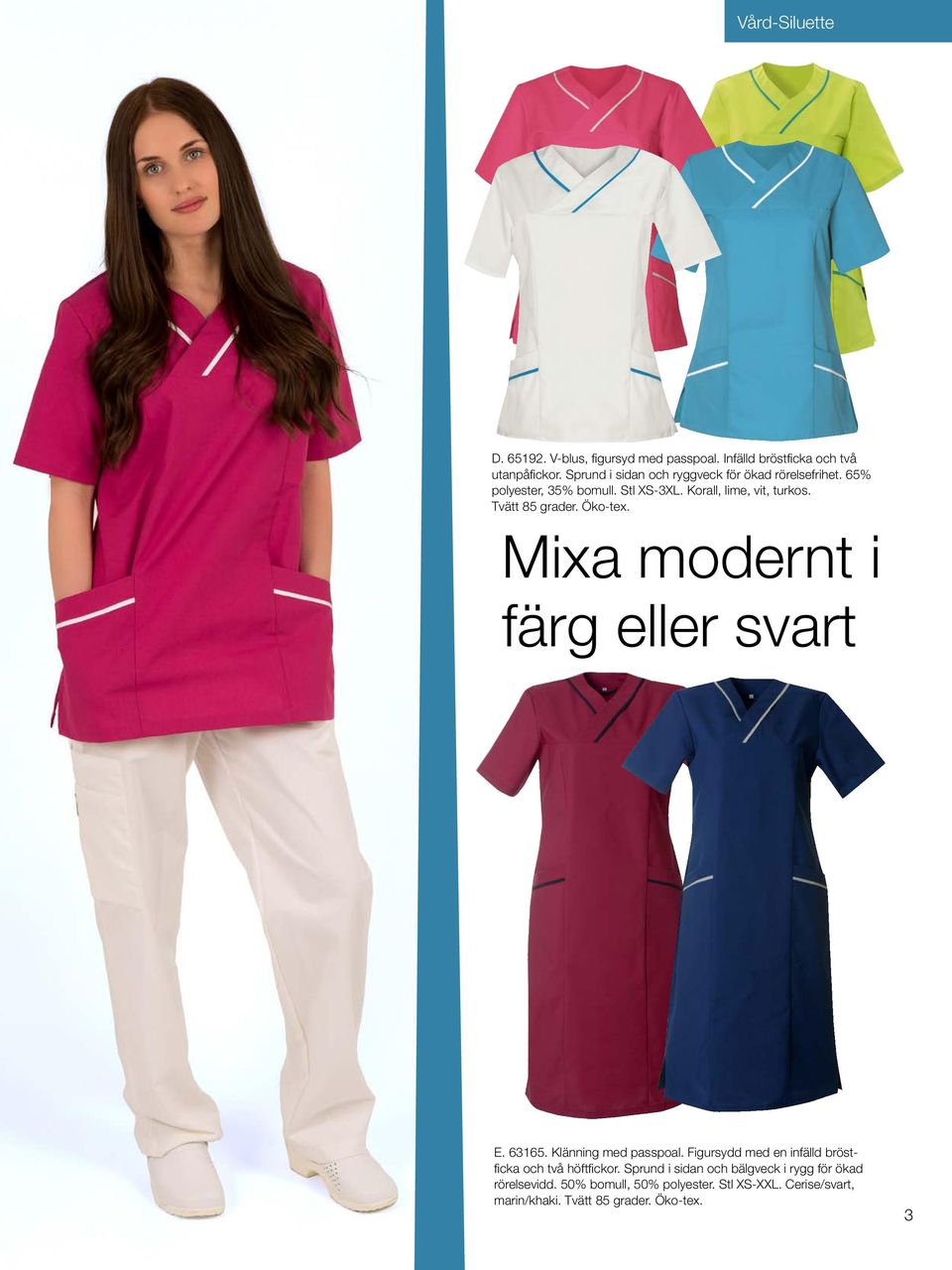 Korall, lime, vit, turkos. Mixa modernt i färg eller svart E. 63165. Klänning med passpoal.