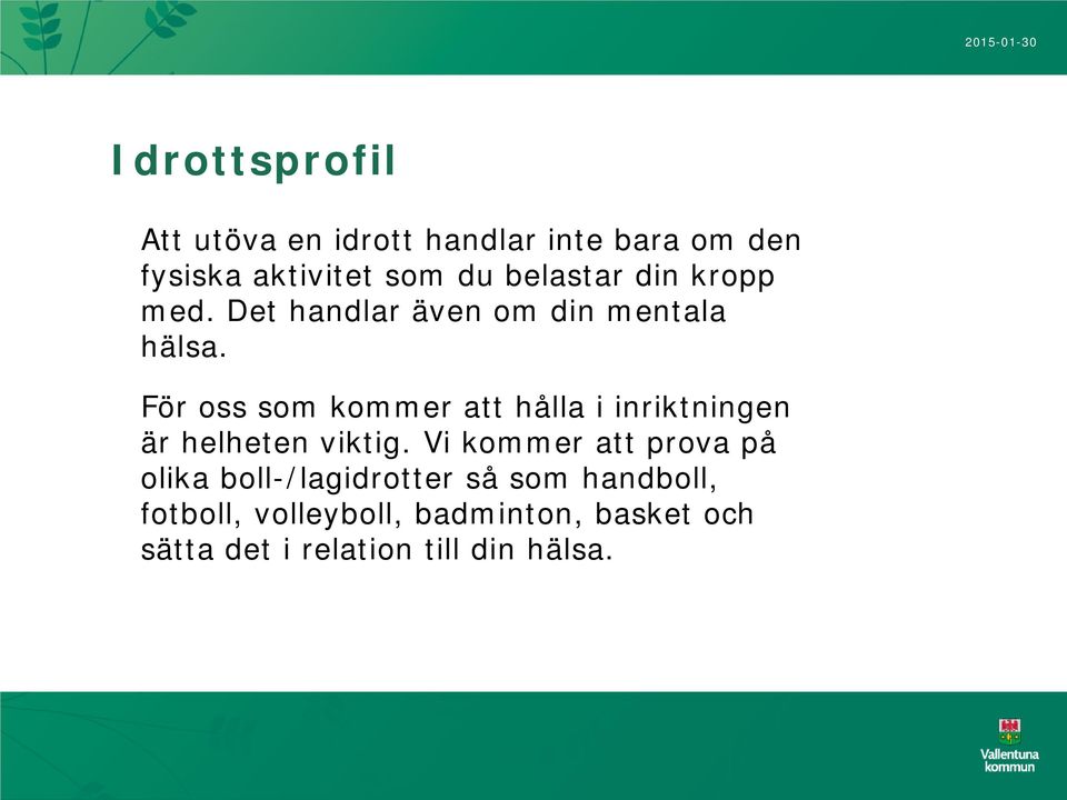 För oss som kommer att hålla i inriktningen är helheten viktig.