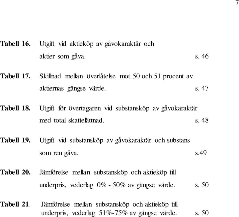 s. 48 Utgift vid substansköp av gåvokaraktär och substans som ren gåva. s.49 Jämförelse mellan substansköp och aktieköp till underpris, vederlag 0% - 50% av gängse värde.