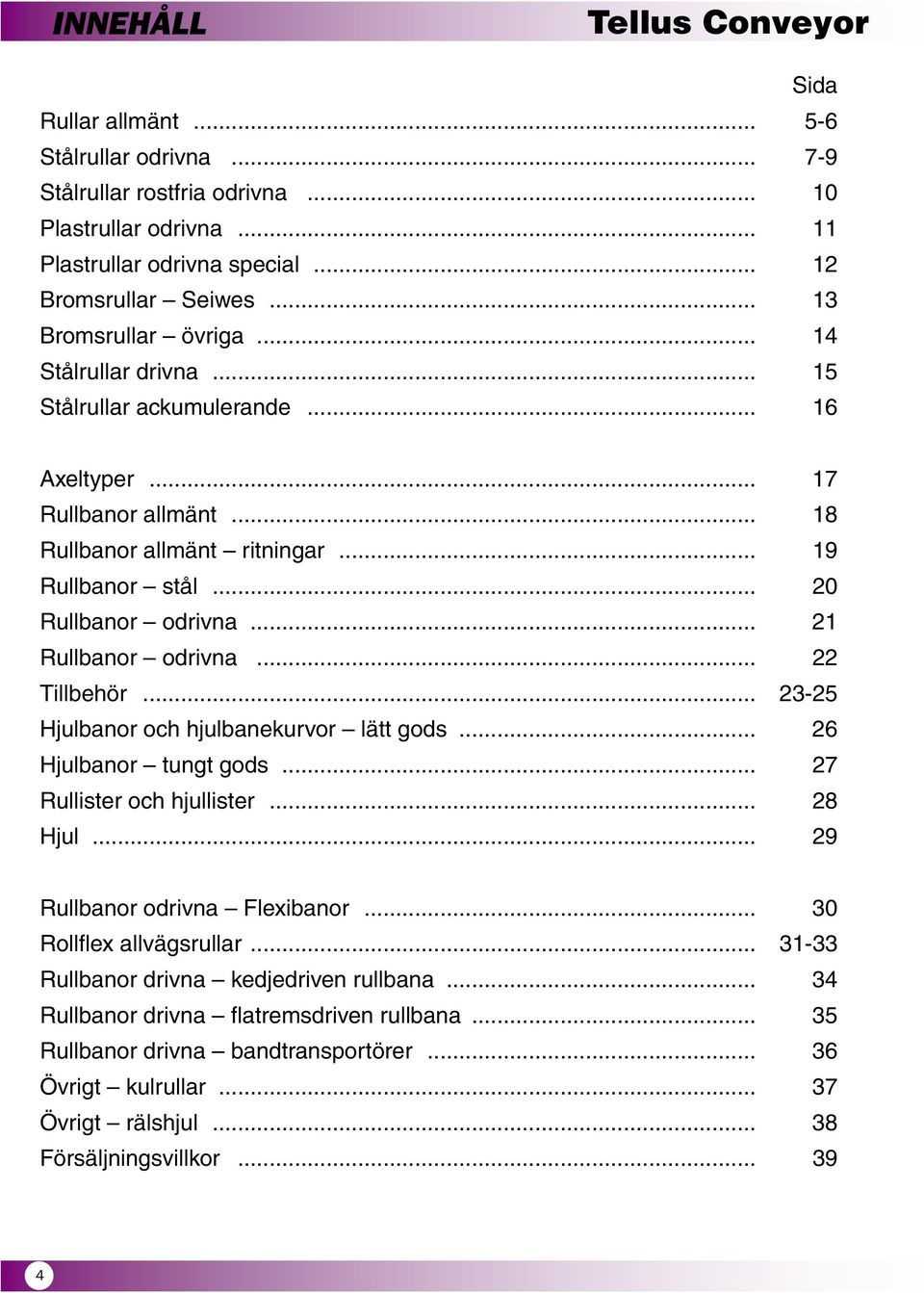.. 21 Rullbanor odrivna... 22 Tillbehör... 23-25 Hjulbanor och hjulbanekurvor lätt gods... 26 Hjulbanor tungt gods... 27 Rullister och hjullister... 28 Hjul... 29 Rullbanor odrivna Flexibanor.
