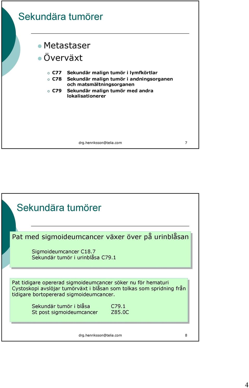 7 Sekundär tumör tumör i i urinblåsa C79.1 C79.